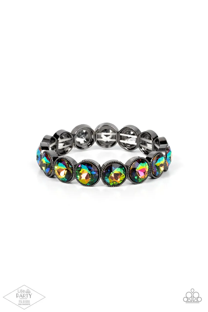 Number One Knockout - Multi - Oil Spill Gems Gunmetal Paparazzi Stretchy Bracelet - Pink Diamond Exclusive