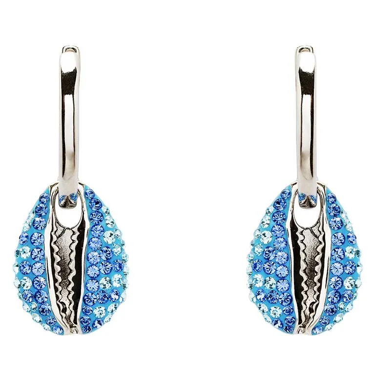 Ocean - Sterling Silver - Cowrie Crystal Dangle Shell Earrings