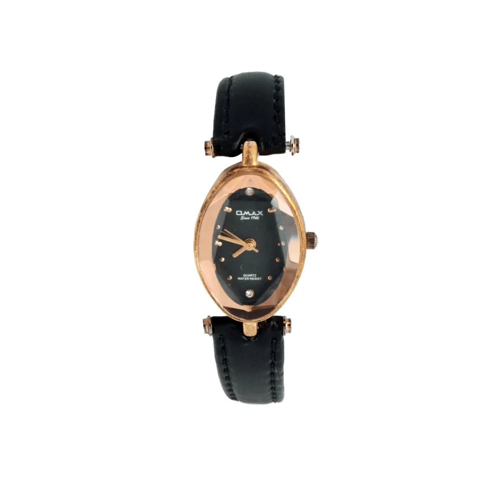 Omax Women's Black Strap & Diamond Dial Analog Watch, 00CT77746P02