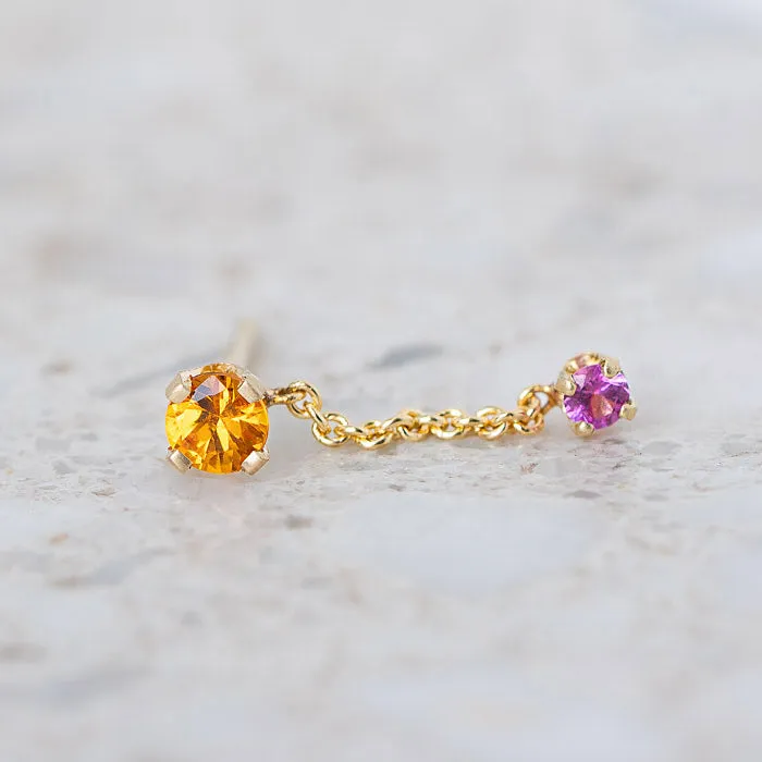 Orange and Pink Sapphire Waterfall Single Stud