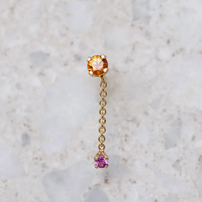 Orange and Pink Sapphire Waterfall Single Stud