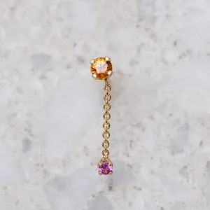 Orange and Pink Sapphire Waterfall Single Stud