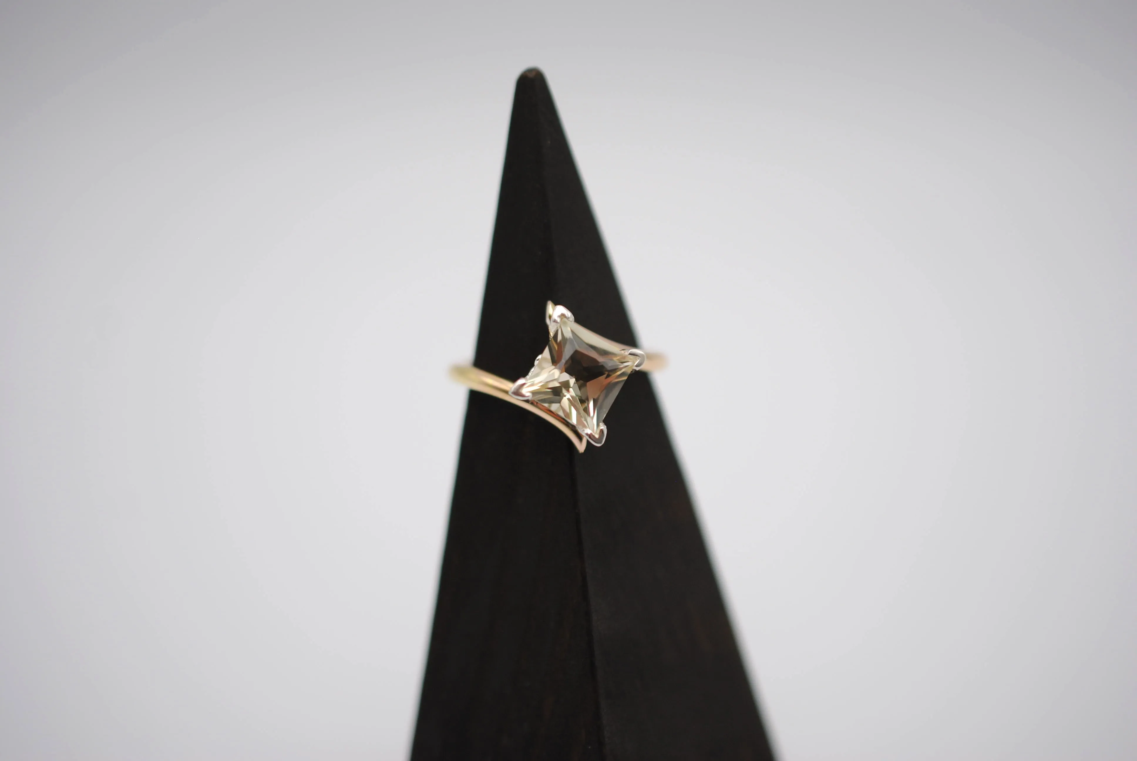 Oregon Sunstone Ring: Princess Cut, Bypass, Yellow Gold Fill