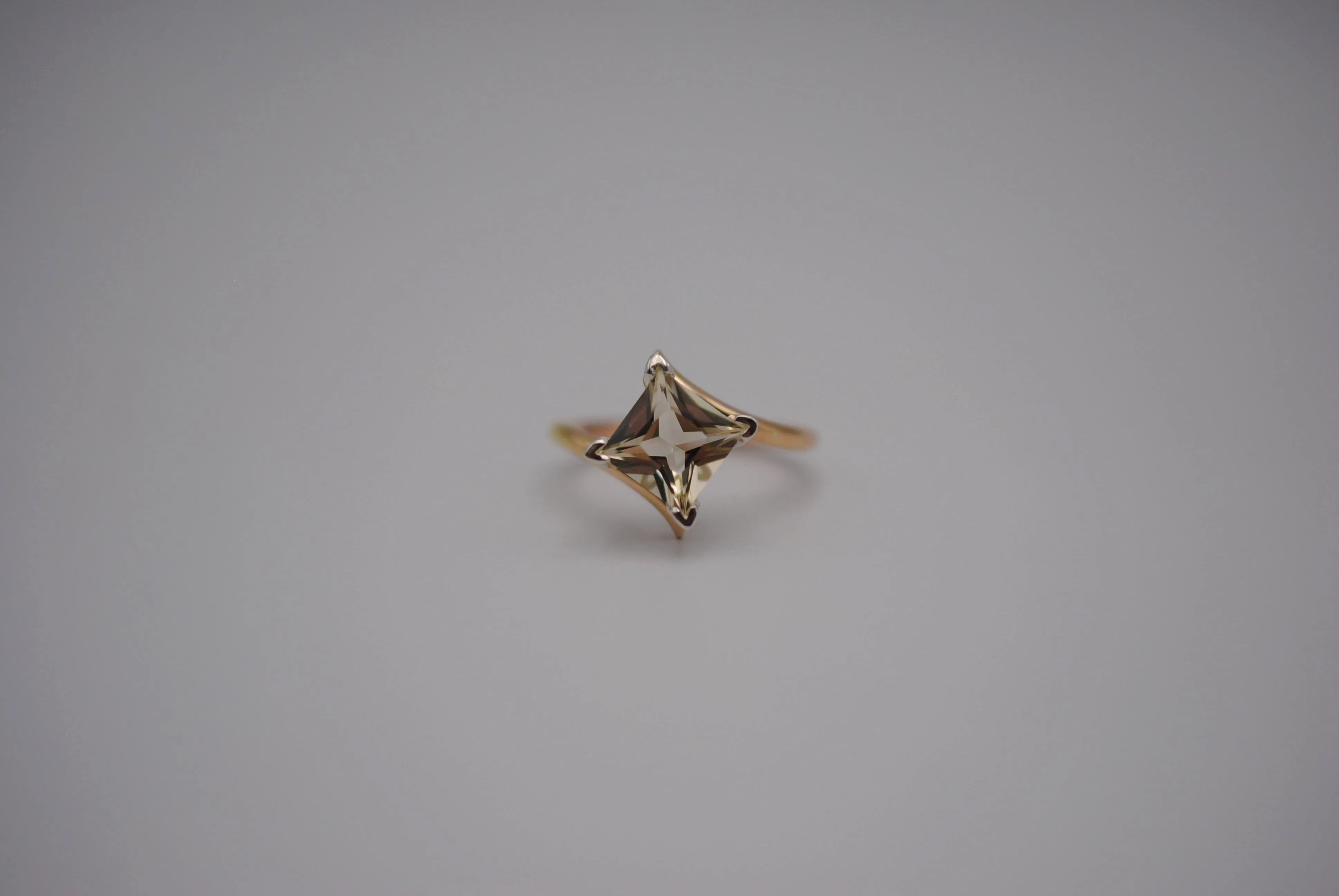 Oregon Sunstone Ring: Princess Cut, Bypass, Yellow Gold Fill