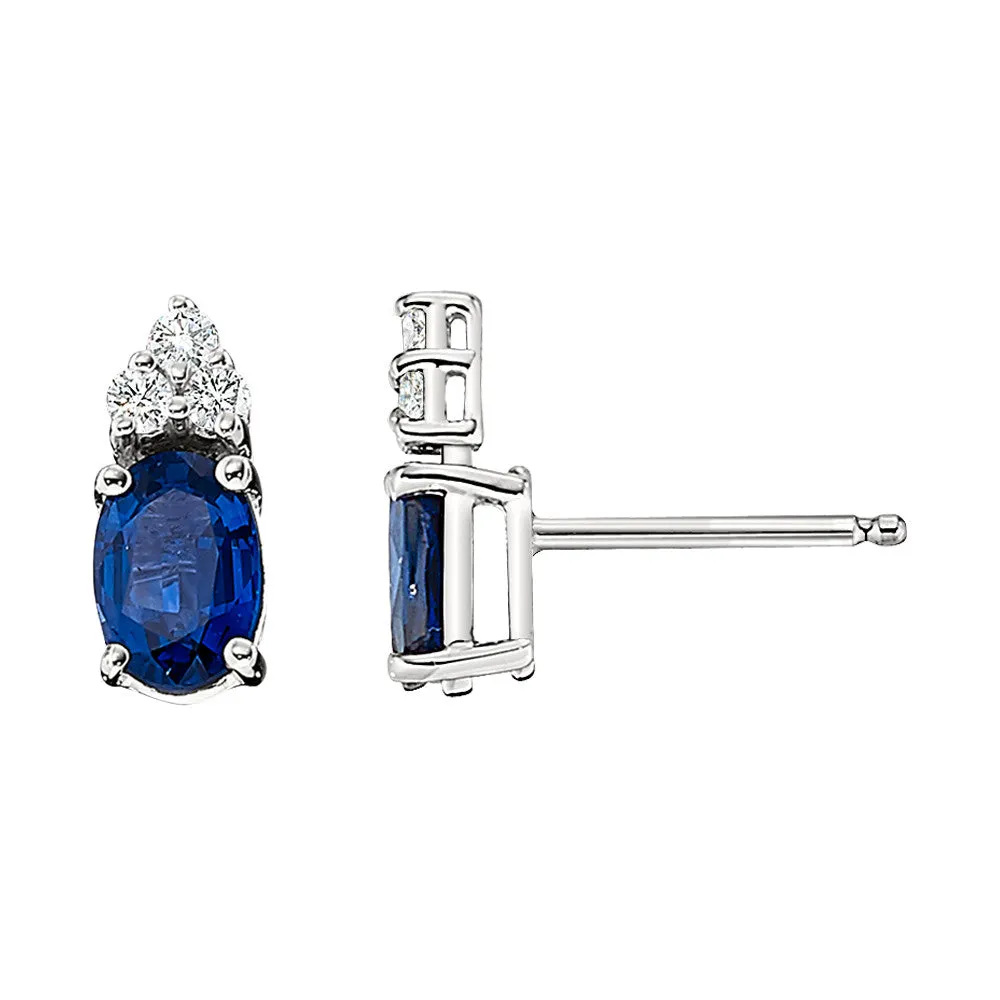 Oval Sapphire and Diamond Earrings 14K Gold