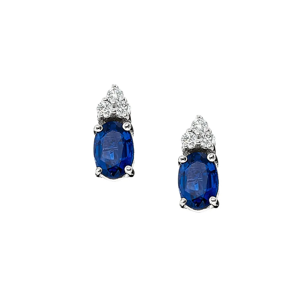 Oval Sapphire and Diamond Earrings 14K Gold