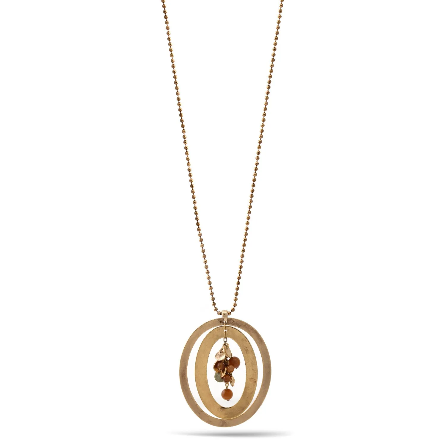 OXIDIZED GOLD OVAL PENDANT LONG NECKLACE #FW-N125G (A & B Line)