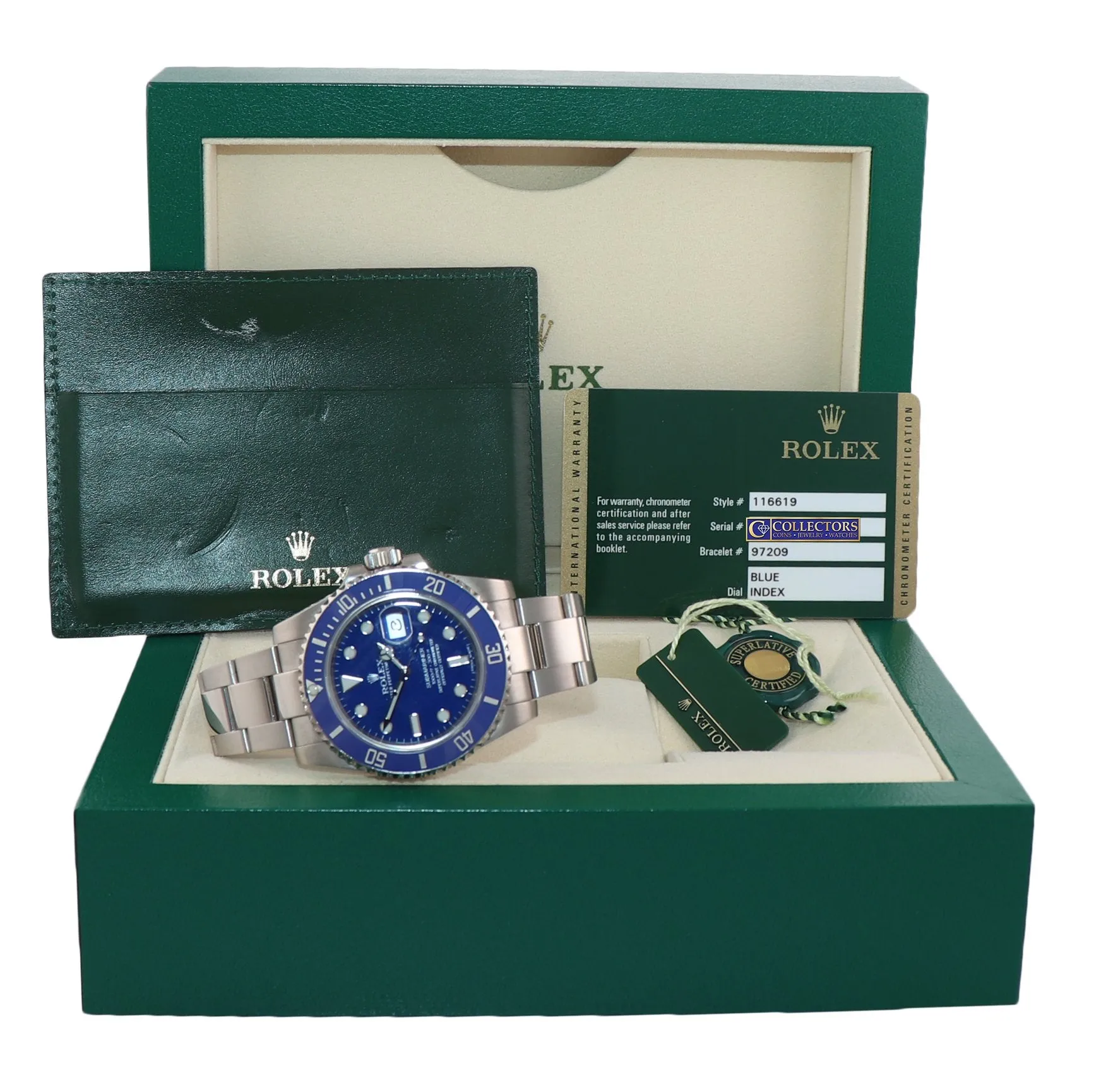 PAPERS Rolex Submariner Blue Smurf 116619 White Gold Watch Box DISCONTINUED