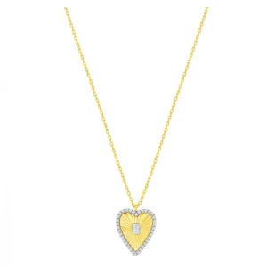 Pave CZ and Fluted Heart Pendant Necklace