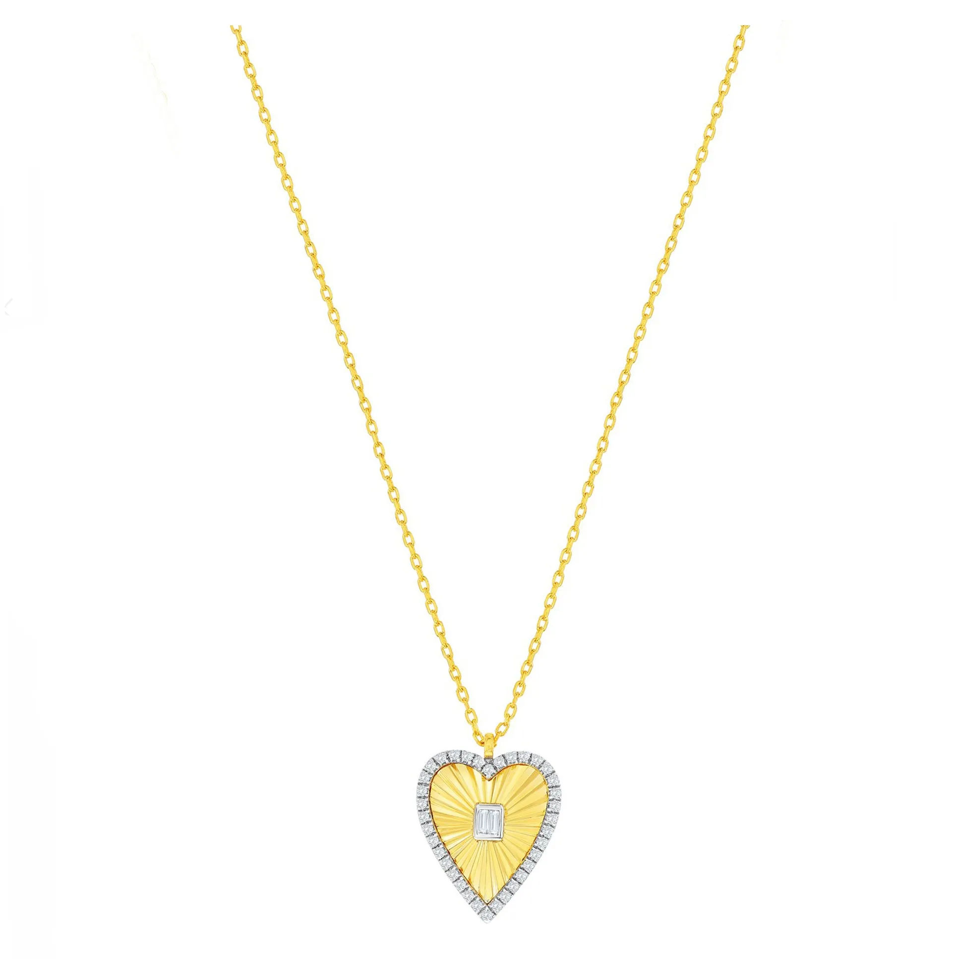 Pave CZ and Fluted Heart Pendant Necklace