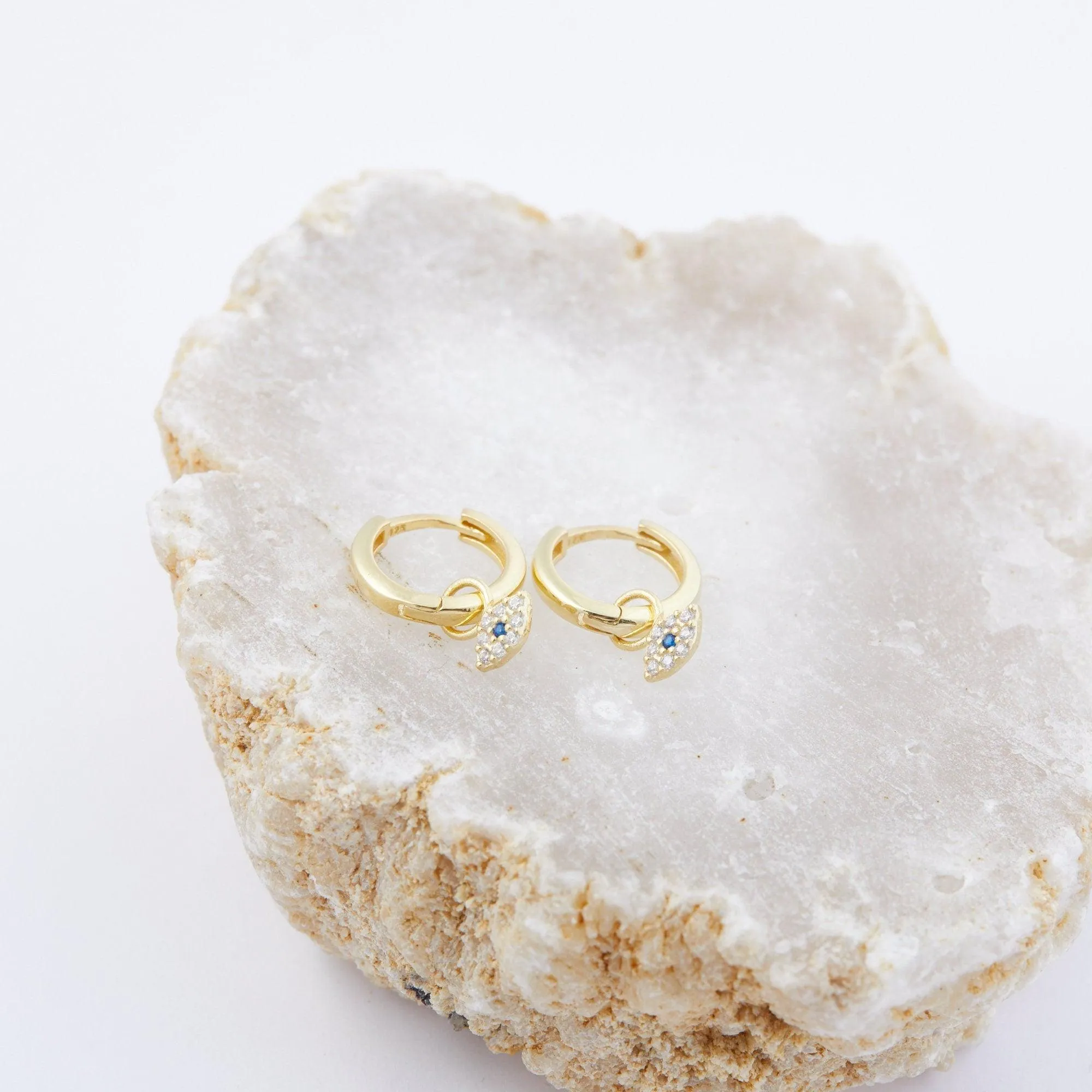 Pave Evil Eye Dangle Earrings - 18K Gold Vermeil