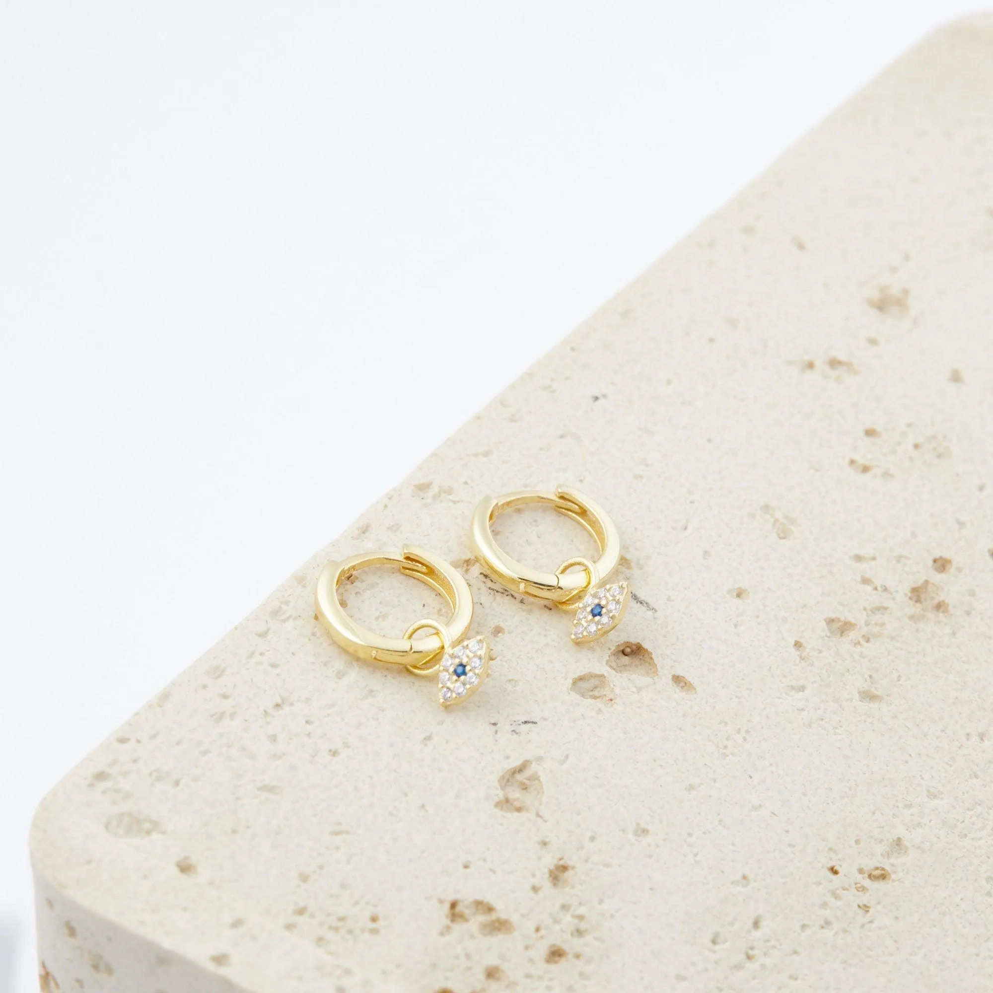 Pave Evil Eye Dangle Earrings - 18K Gold Vermeil