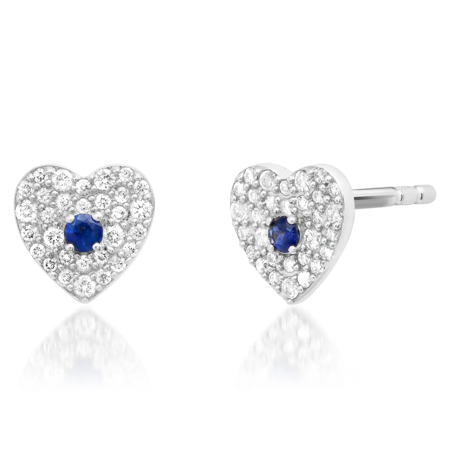 Pave Heart with Gemstone Center Stud Earrings