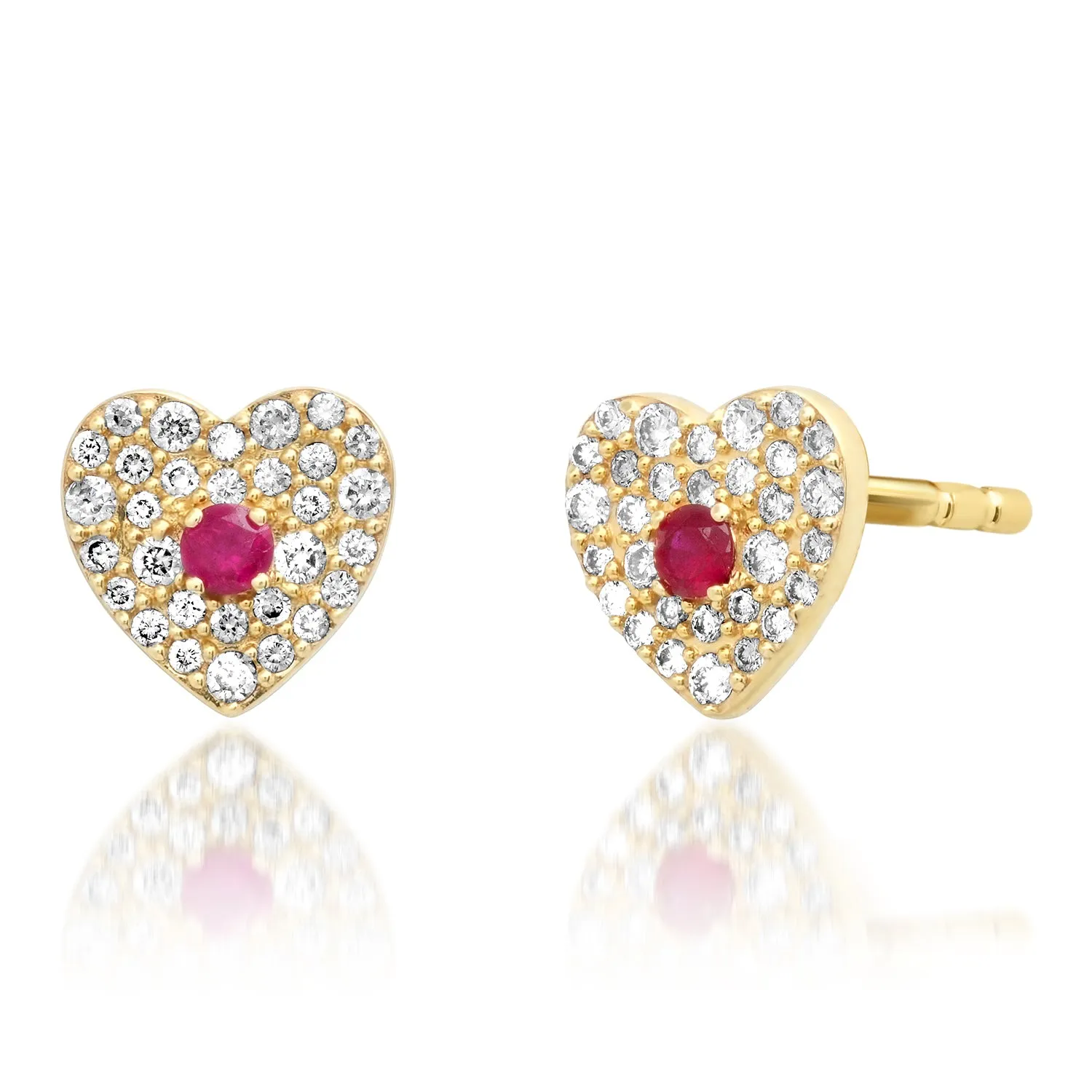 Pave Heart with Gemstone Center Stud Earrings