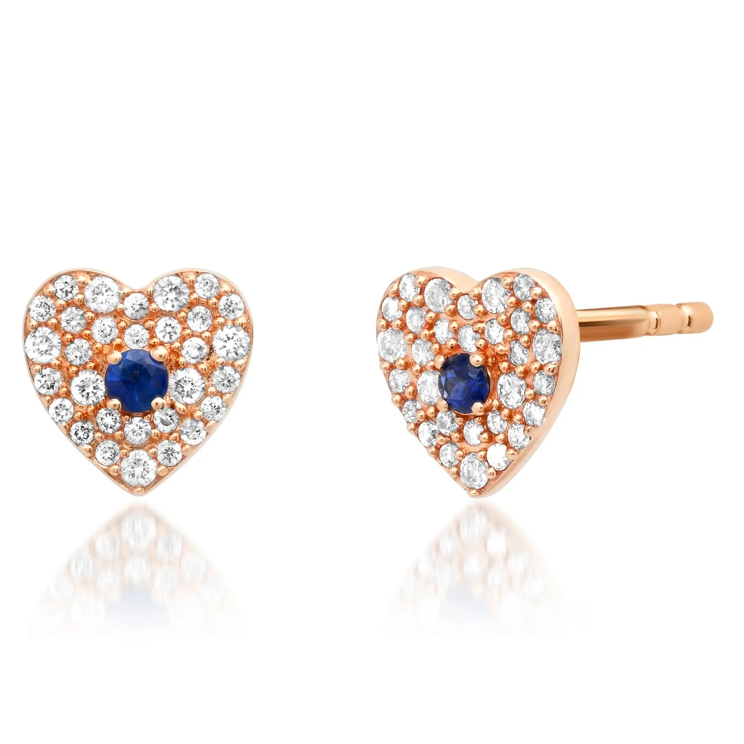 Pave Heart with Gemstone Center Stud Earrings