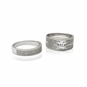 Pave Princess Set Three Piece Set Engagement Rings (Silver)