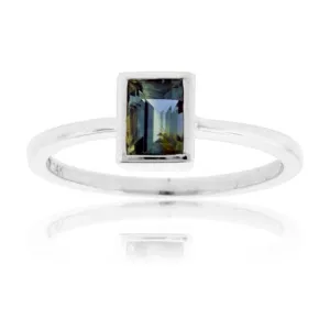 Peacock Blue-Green Sapphire Bezel Style Ring