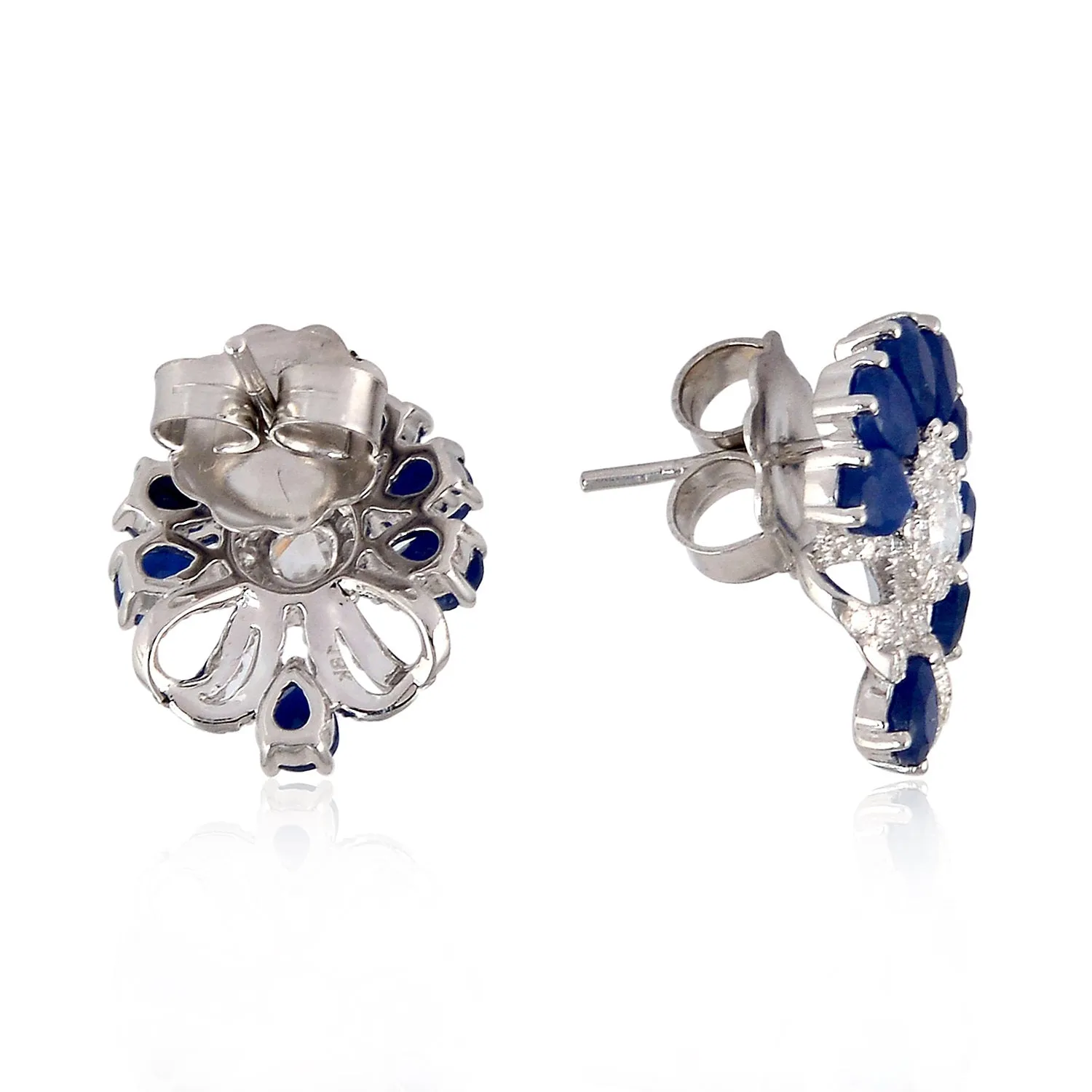 Pear Cut Blue Sapphire Precious Gemstone Prong Diamond Stud 18K White Gold Christmas Gifts