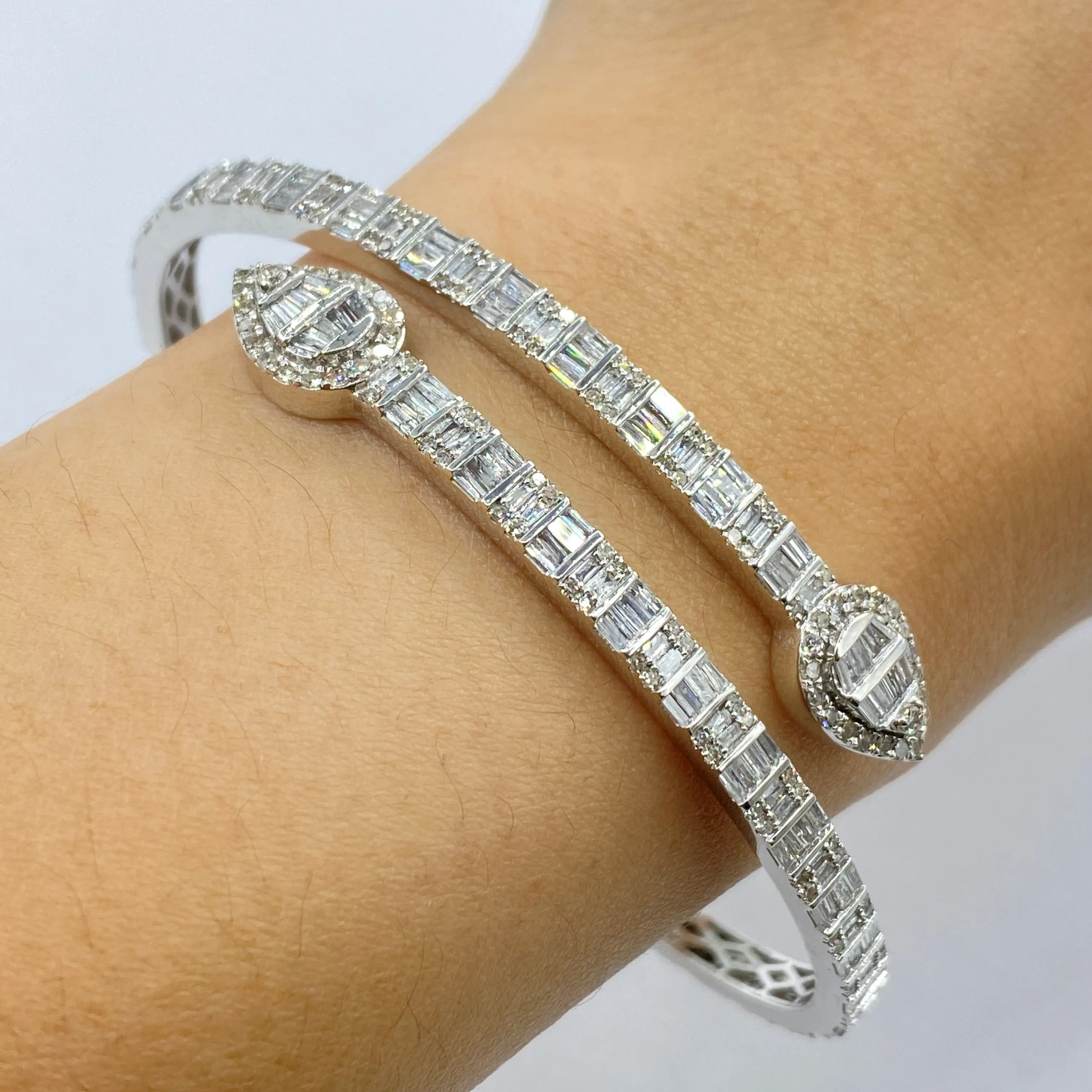 Pear Shape Diamond Baguette Bangle Bracelet 6.5"