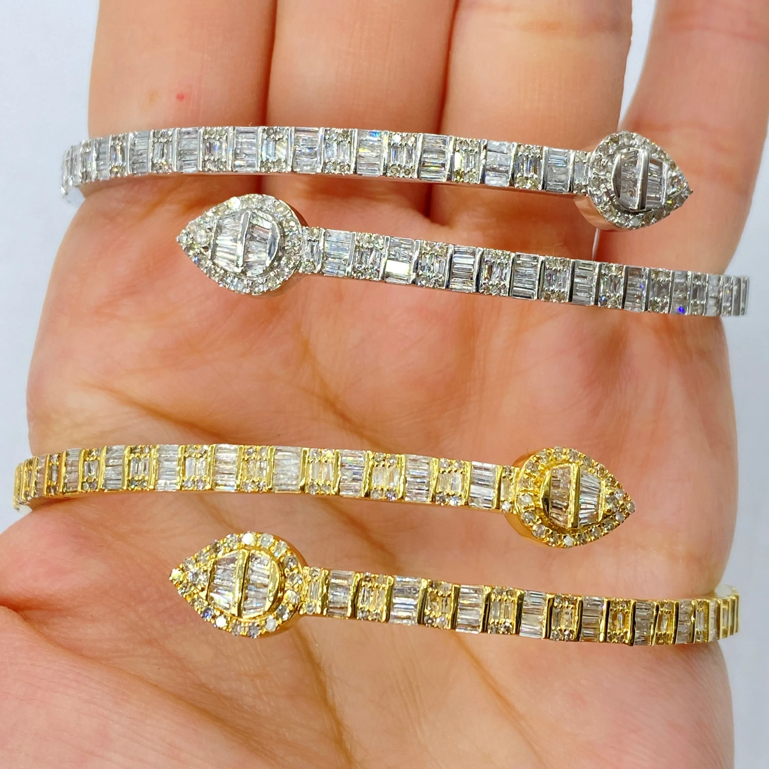 Pear Shape Diamond Baguette Bangle Bracelet 6.5"