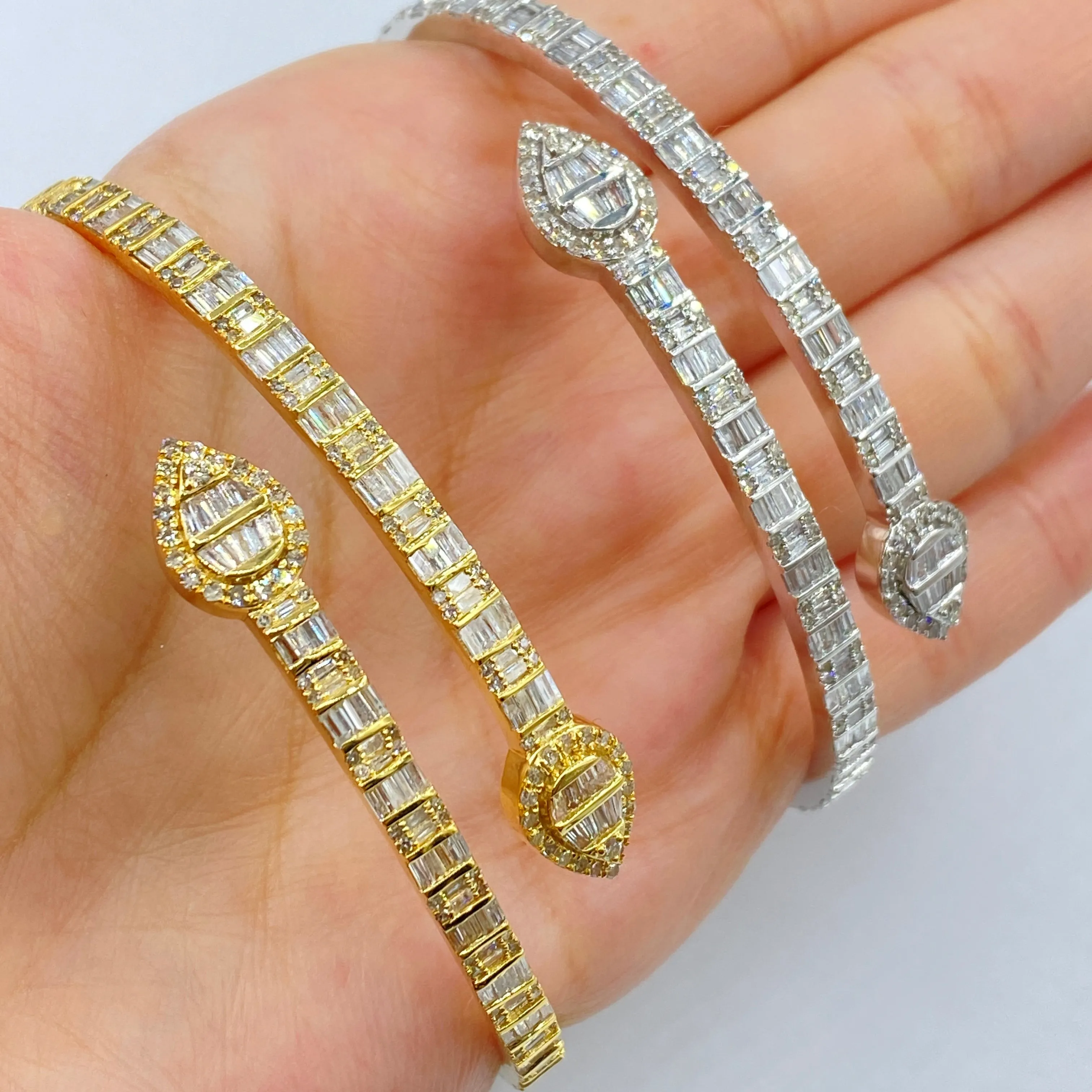 Pear Shape Diamond Baguette Bangle Bracelet 6.5"
