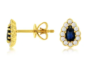 Pear Shaped Sapphire and Diamond Stud Earrings