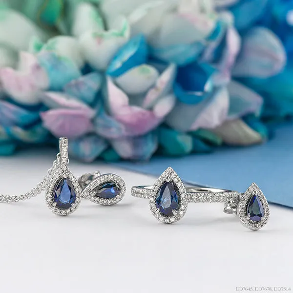 Pear Shaped Sapphire Pendant with Diamond Halo