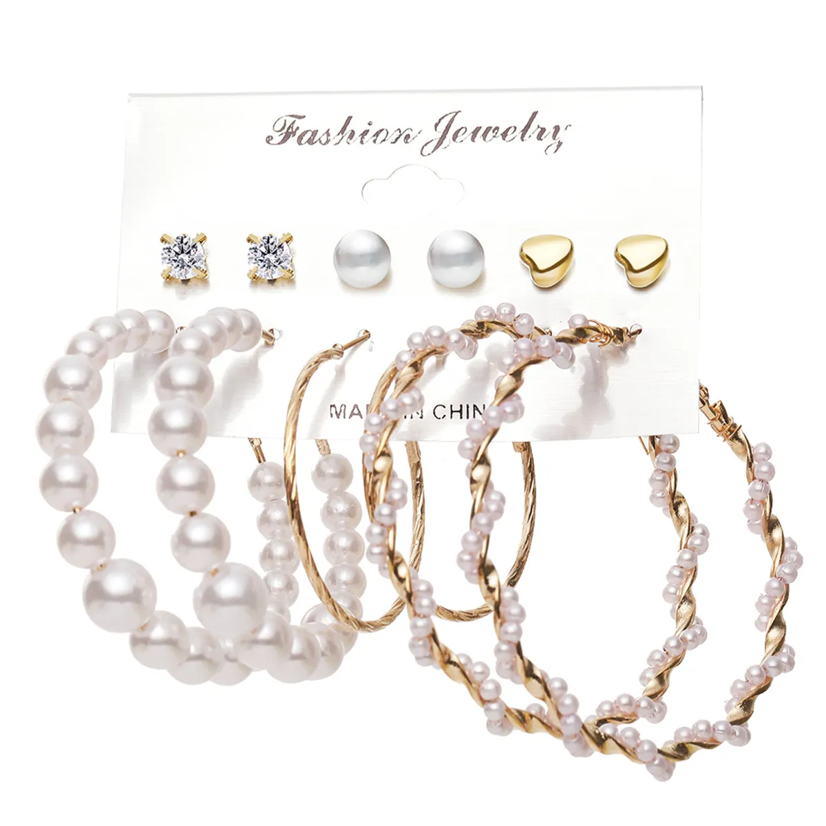 Pearl & Cubic Zirconia 18K Gold-Plated Stud & Hoop Earring Set