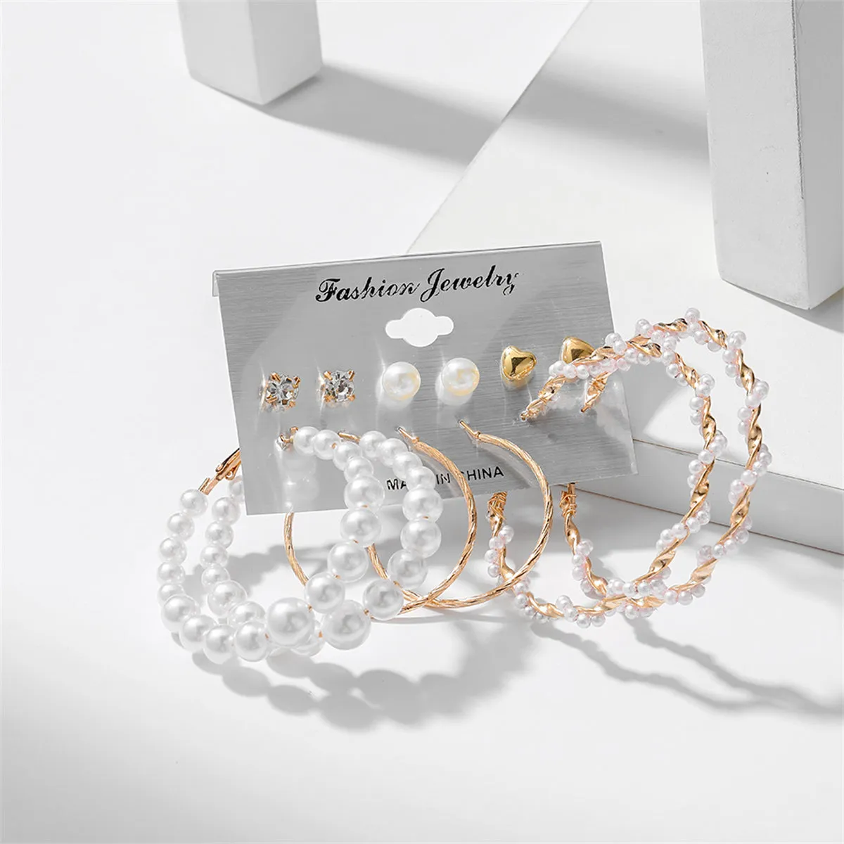 Pearl & Cubic Zirconia 18K Gold-Plated Stud & Hoop Earring Set