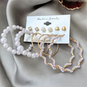 Pearl & Cubic Zirconia 18K Gold-Plated Stud & Hoop Earring Set