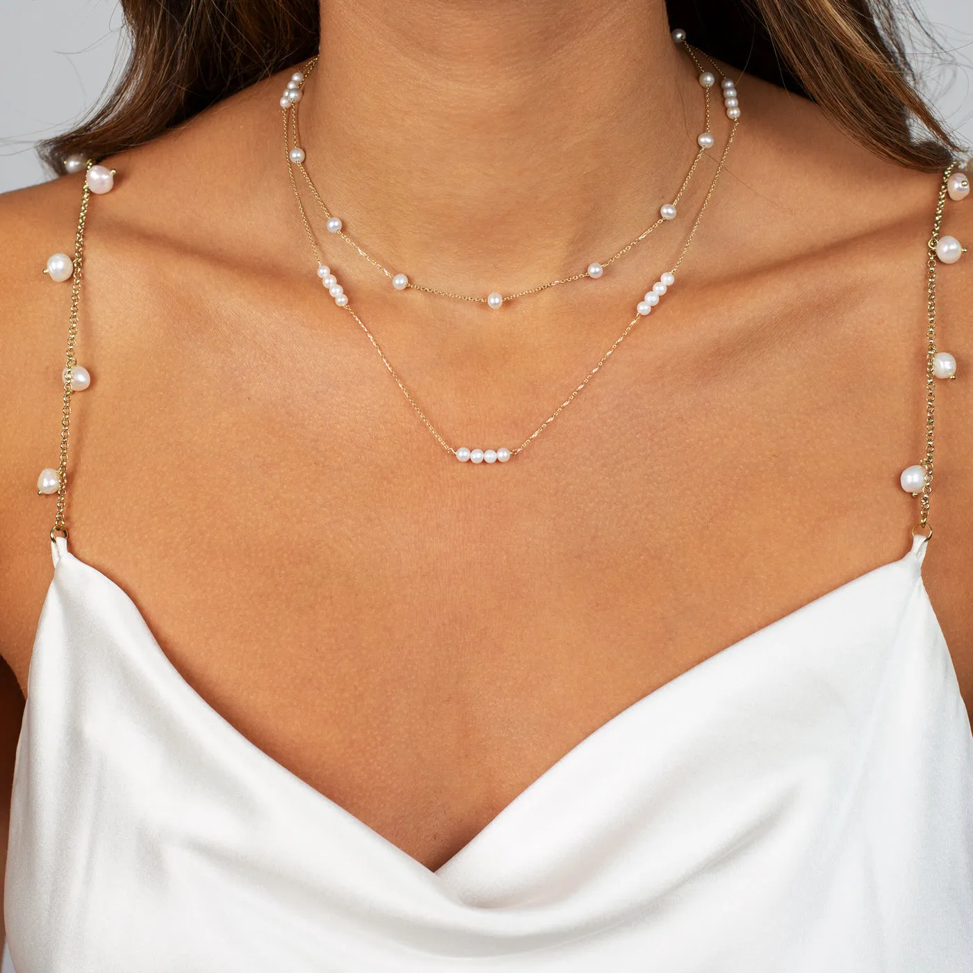 Pearl Cluster Chain Necklace 14K