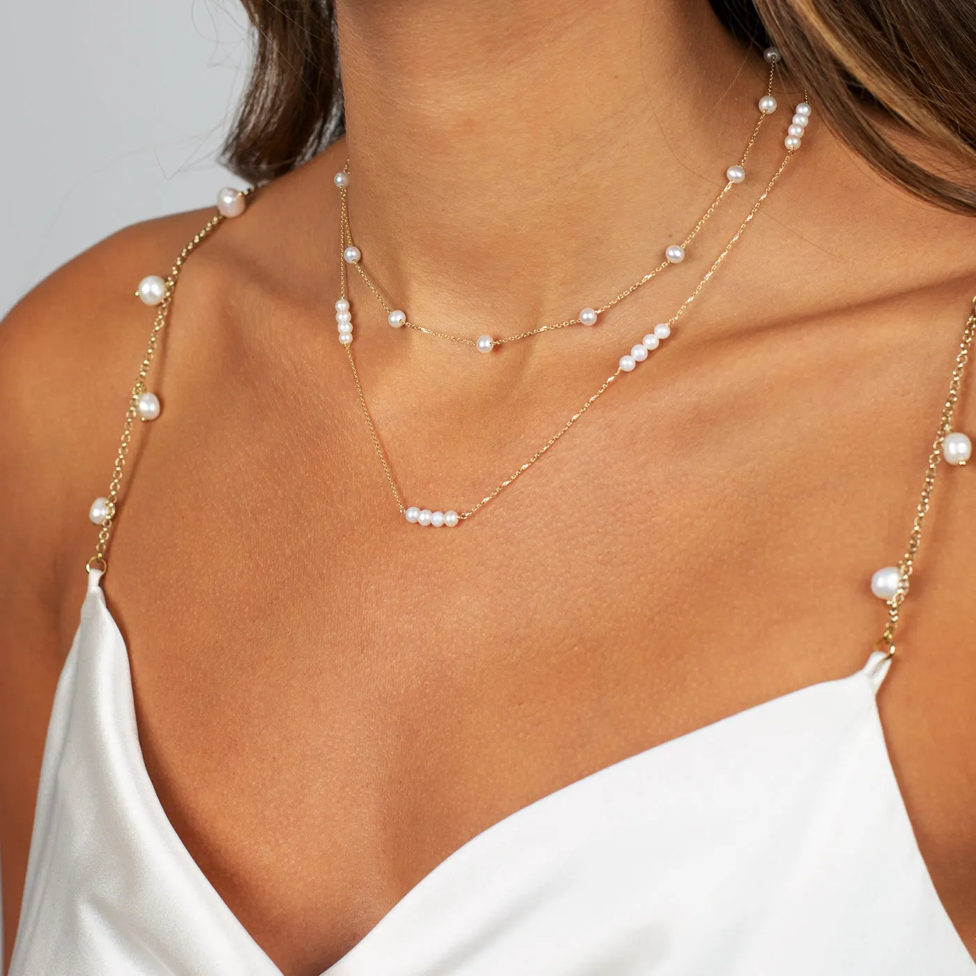 Pearl Cluster Chain Necklace 14K