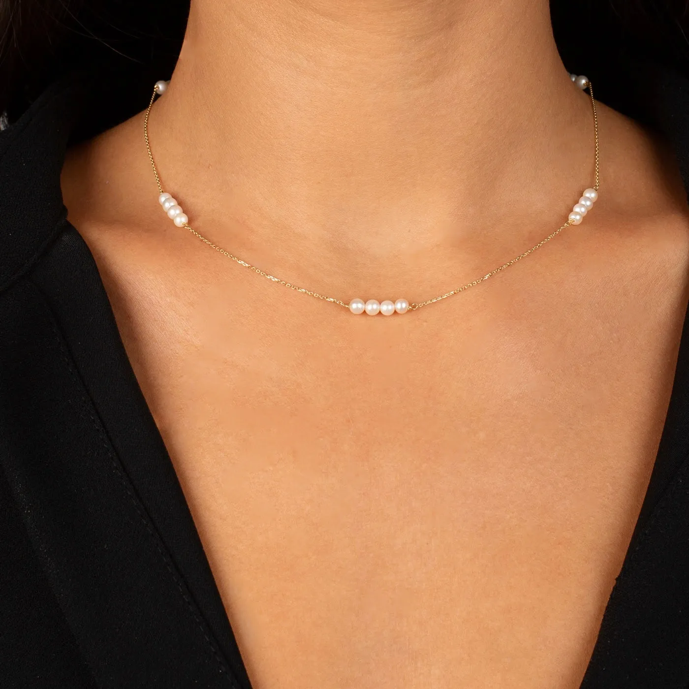 Pearl Cluster Chain Necklace 14K