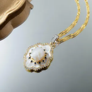 Pearl Skull White Shell Double Halo Gemstone Necklace