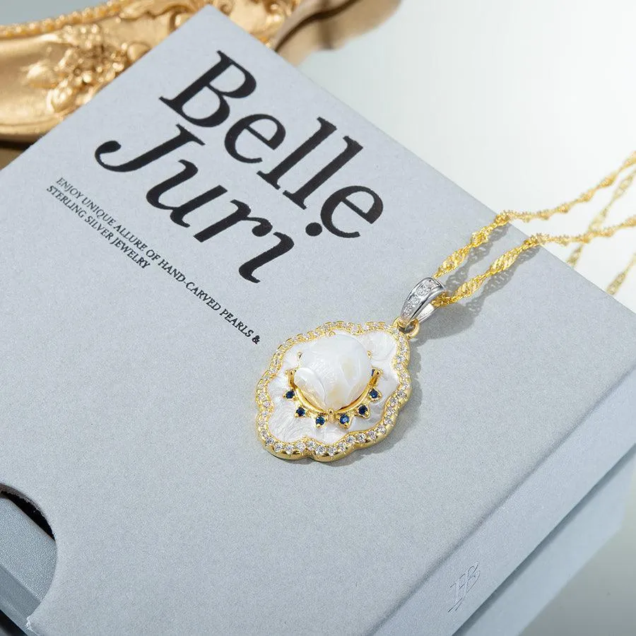 Pearl Skull White Shell Double Halo Gemstone Necklace