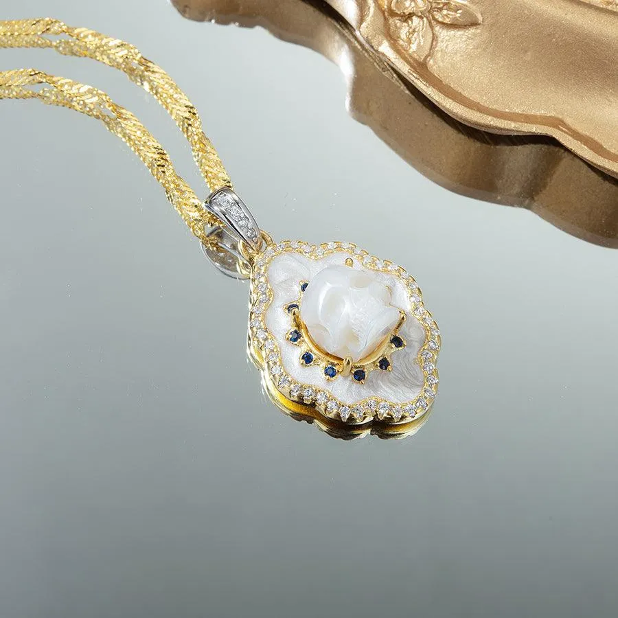 Pearl Skull White Shell Double Halo Gemstone Necklace