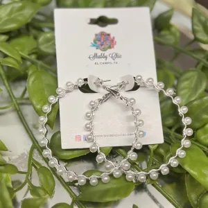 Pearly Hoops Earrings - Silver