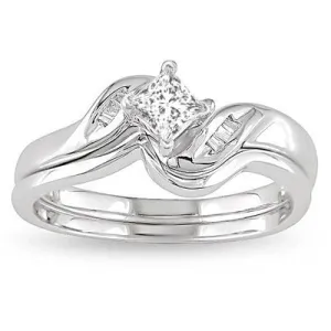 Perfect Diamond Moissanite Bridal Wedding Ring Set Princess Cut 1.25 Carat on 10k White Gold