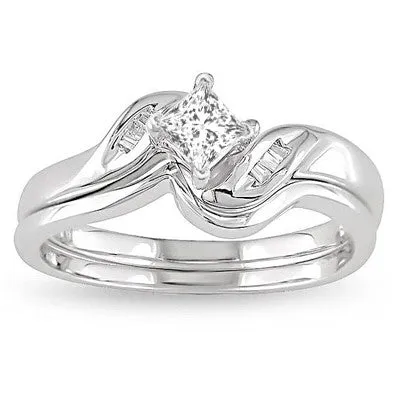 Perfect Diamond Moissanite Bridal Wedding Ring Set Princess Cut 1.25 Carat on 10k White Gold