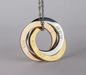 Personalized Interlocked Russian Rings Necklace - Engraved Pendant for Family Names