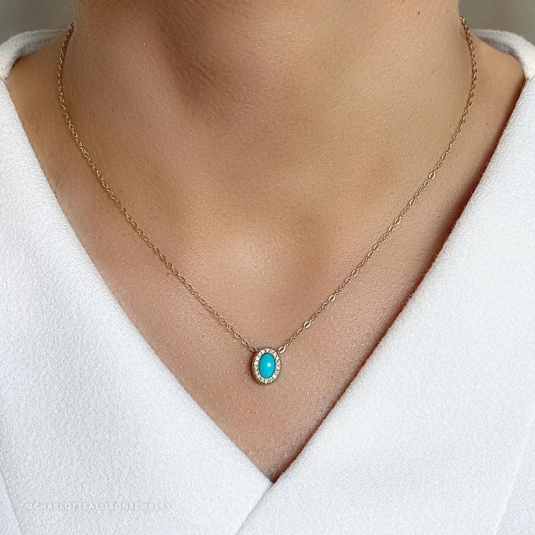 Petite Gemset Necklace in Turquoise and Diamond