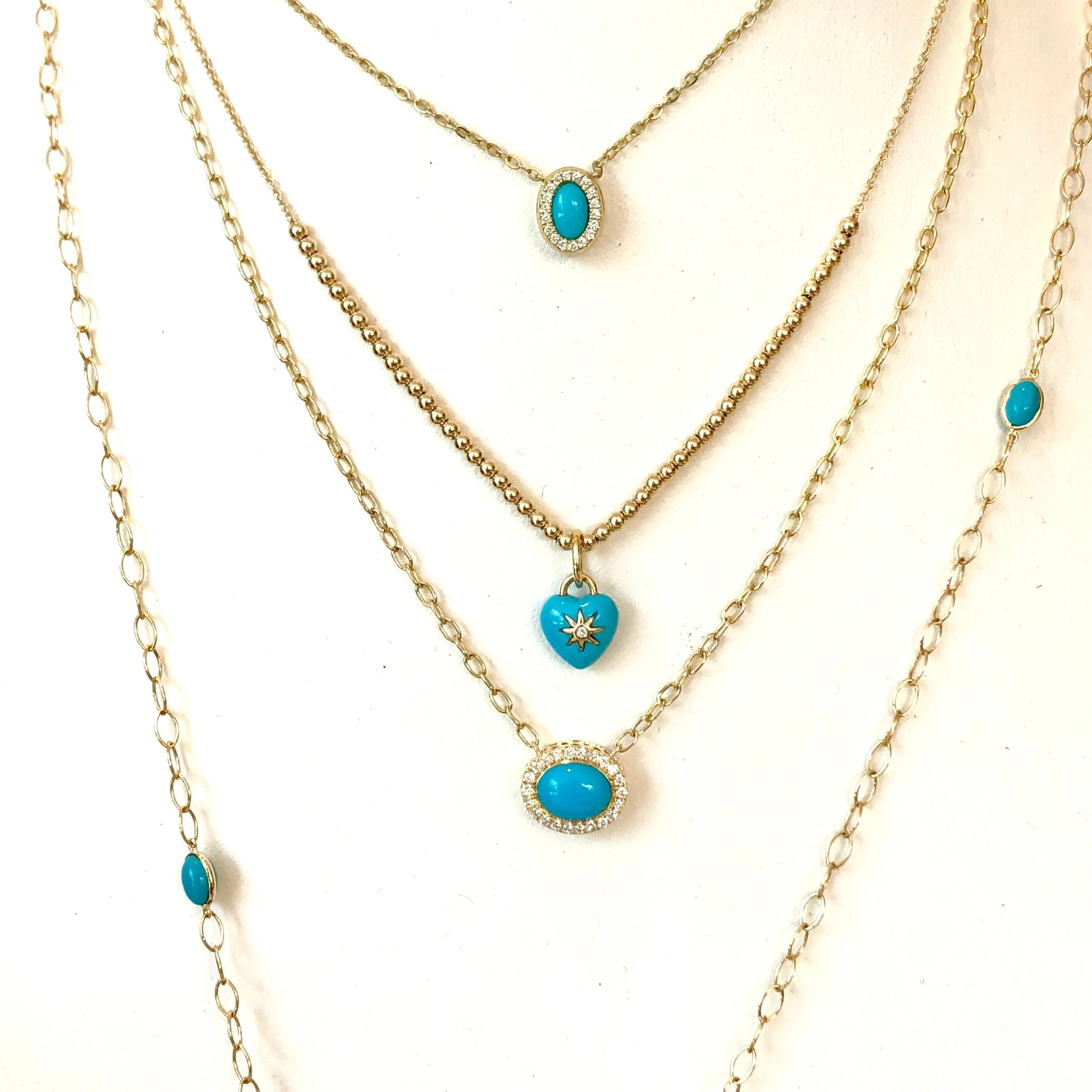Petite Gemset Necklace in Turquoise and Diamond