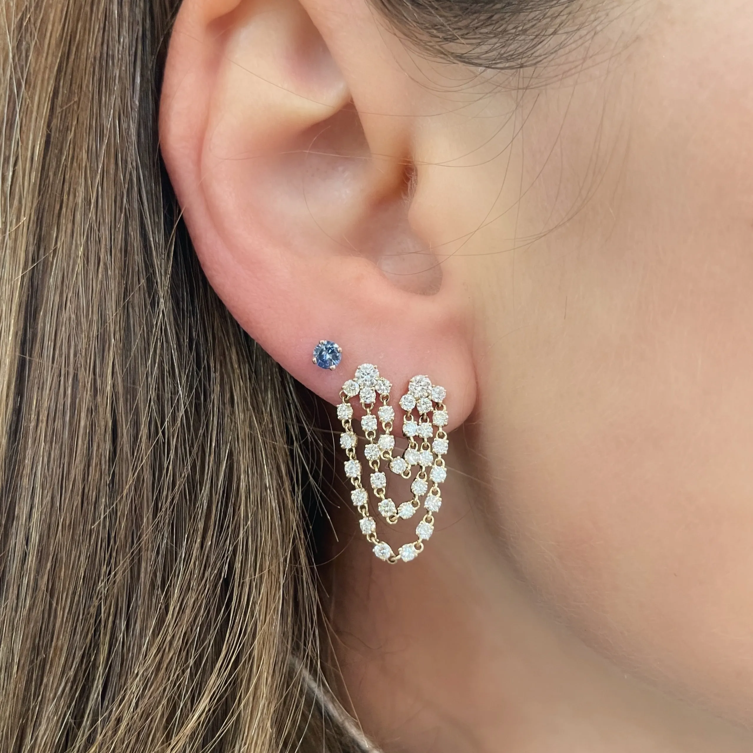 Petite Round Blue Sapphire Sprinkle Stud Earrings