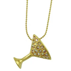 Pink AB Crystals Martini Glass Pendant on Gold Chain - PT402A