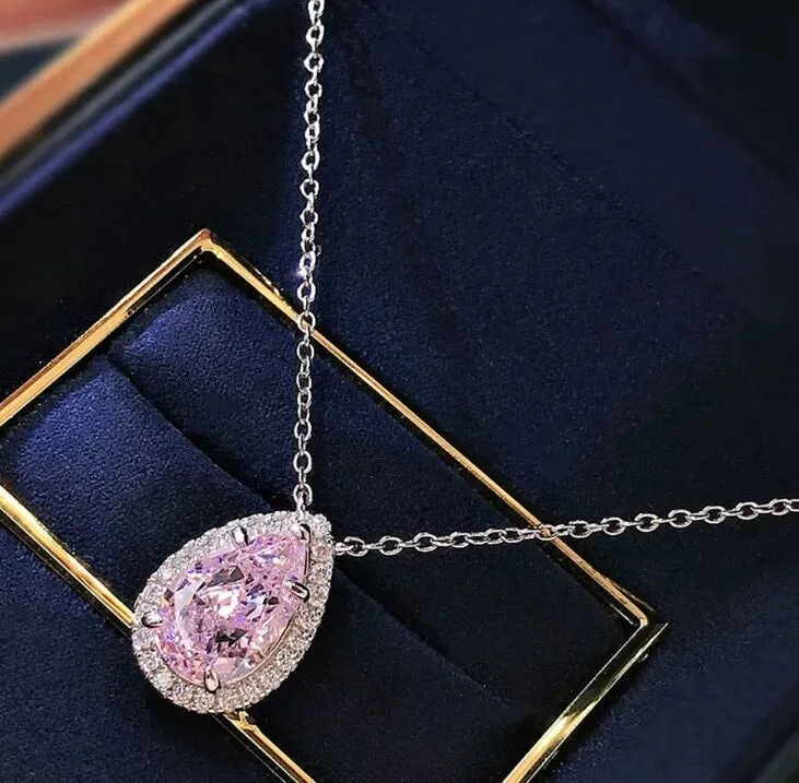 Pink Diamond Necklace | Teardrop Necklace | Pear Shape Necklace | Pear Cut Diamond Necklace | Teardrop Pendant | Diamond Pendant Necklace