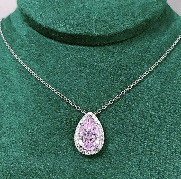 Pink Diamond Necklace | Teardrop Necklace | Pear Shape Necklace | Pear Cut Diamond Necklace | Teardrop Pendant | Diamond Pendant Necklace