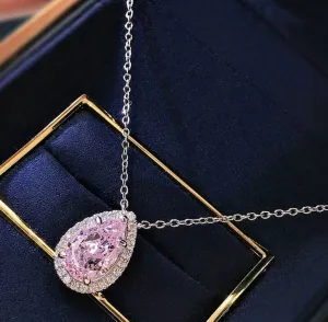 Pink Diamond Necklace | Teardrop Necklace | Pear Shape Necklace | Pear Cut Diamond Necklace | Teardrop Pendant | Diamond Pendant Necklace