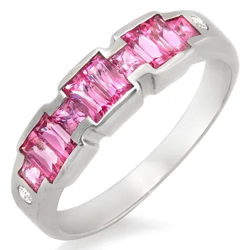 Pink Sapphire & Diamond Accented Ring, 18k White Gold