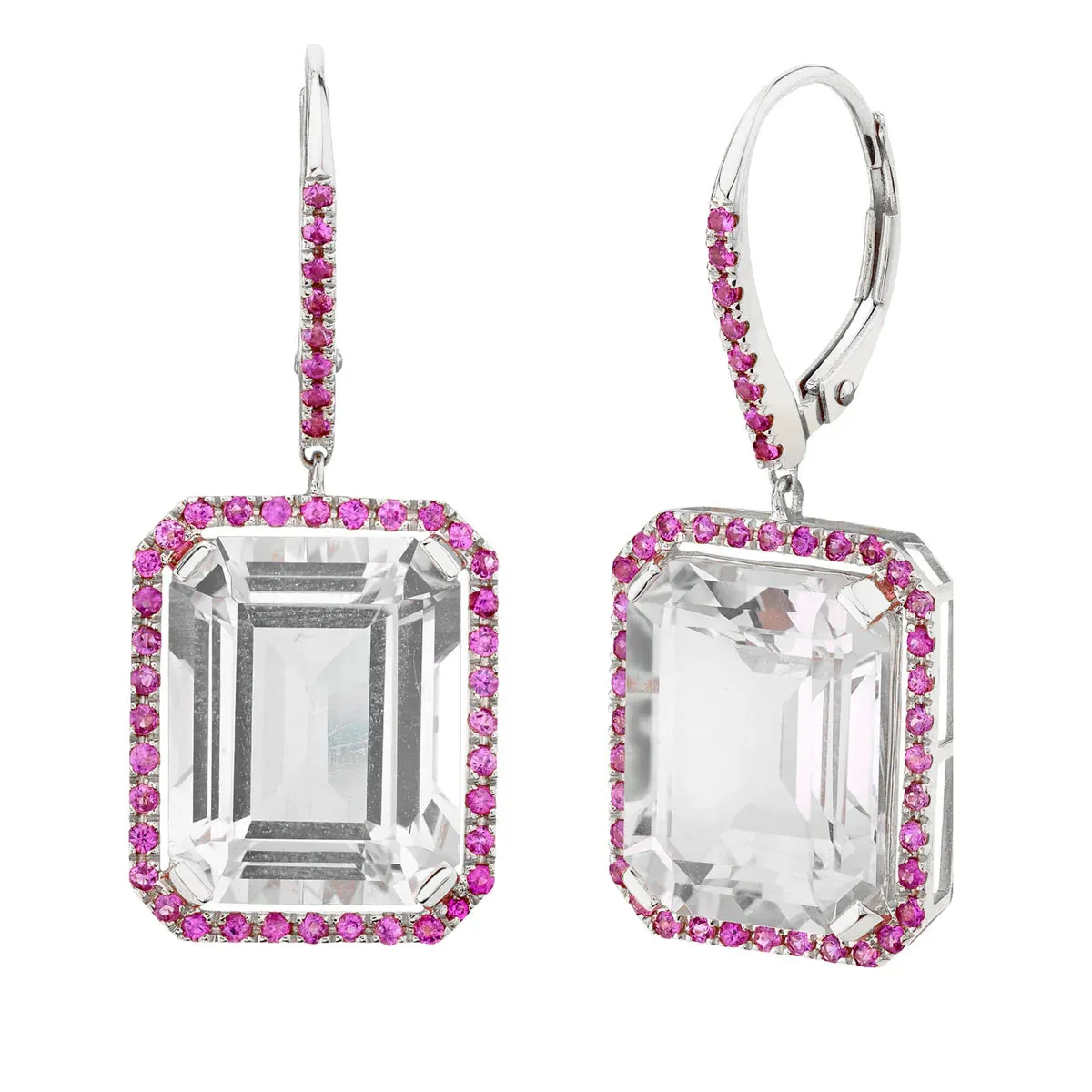 Pink Sapphire & White Topaz Portrait Gemstone Drop Earrings