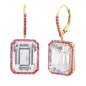 Pink Sapphire & White Topaz Portrait Gemstone Drop Earrings